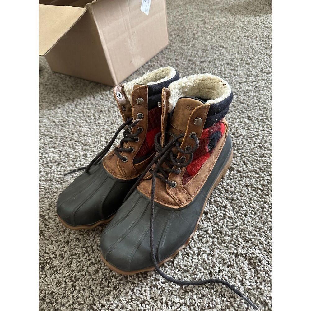 Sperry Top-Sider Avenue Duck Boots Men's Size 8.5 M Red Plaid Shearling Fleece